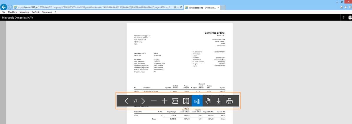 NAV 2018 Web Client: Aktionen für das Vorschaudokument